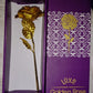 Artistic shot of gold plated rose in gift box with soft background ambiance