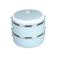The compact, leakproof stainless steel lunch box displayed open, showing two compartments.