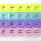 Four-row weekly pill organizer with 28 slots, designed for comprehensive medication management.