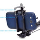 Close-up of the selfie stick's adjustable phone holder and aux wire connection.
