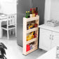 Slim 4-layer multipurpose organizer rack with items, perfect for narrow spaces.