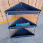 Compact plastic corner storage rack fitting in kitchen corner space