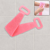 Eco-friendly silicone back scrubber and shower brush in a bathroom setting.