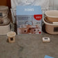Bathroom bucket and accessories in mixed vibrant colors from plastic bath set