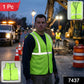 Unisex reflective safety jacket worn by a person in a construction setting.