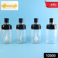 Set of four clear spice storage bottles with built-in spoons and airtight lids