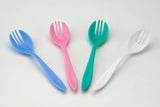 Set of 10 durable plastic dinner forks for family meals.