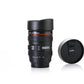 Portable camera lens flask with lid, a stylish accessory for on-the-go sips.