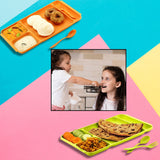  4-Compartment Plate set with spoon and fork for organized meals.