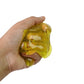 Child's hands gently stretching crystal clear slime, showcasing its elasticity and fun texture.