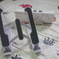 The adjustable tablet stand folded flat, ready for portability.