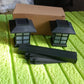 Packaging for the two-pack solar garden lights, emphasizing easy transport and setup.