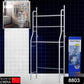 Close-up of the metal over toilet storage rack with toiletries and towels, highlighting its functionality.