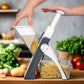 Efficient hand press chopper with built-in blades.