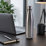 Silver stainless steel leak-proof water bottle for gym and office
