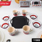 Display of ceramic cups and glass bowls for serving snacks and beverages