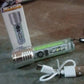 Close-up of the powerful LED lens on the rechargeable flashlight.
