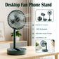 Foldable portable desktop fan ideal for personal cooling and phone support