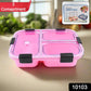 Open view of the plastic 3 compartment lunch box, showcasing separate food sections.