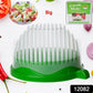 Hands demonstrating the use of the 60 Seconds Salad Cutter Bowl for quick slicing.