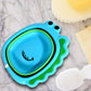 Close-up of the lightweight and durable frog-shaped foldable baby wash basin material.