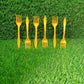 Entire collection of the 6-piece plastic serving fork set, ready for use.
