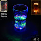 Multiple color changing LED party cups glowing brightly at a festive event.