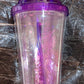 Durable plastic tumbler with lid and straw, perfect for gym, office, or outdoor activities.