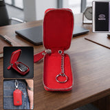 Leather car key case holder with zip and snap hook design