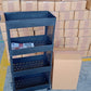 Infographic detailing the specifications and features of the plastic utility storage trolley.