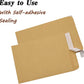 Close-up of a self-seal kraft envelope being opened, showing the adhesive strip.