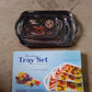 Elegant multicolor serving tray set with small, medium, and large tray sizes.