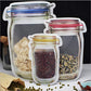 Clear jar-shaped stand-up pouch with zipper closure, perfect for snacks.
