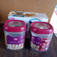 Pantry shelf organized with transparent twist lock food storage containers