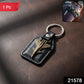 Leather finish keychain featuring metal aircraft emblem and sturdy key ring