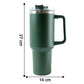 Diagram displaying dimensions of the 1200ML insulated travel mug