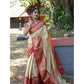 Generic Women's Litchi silk Printed Saree With Unstitched Blouse (Beige)