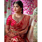 Generic Women's Litchi silk Printed Saree With Unstitched Blouse (Red)