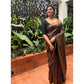 Generic Women's Litchi silk Printed Saree With Unstitched Blouse (Gold)