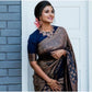 Generic Women's Litchi silk Printed Saree With Unstitched Blouse (Blue)