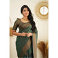 Generic Women's Litchi silk Printed Saree With Unstitched Blouse (Green)