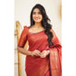 Generic Women's Litchi silk Printed Saree With Unstitched Blouse (Red)