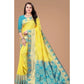 Generic Women's Litchi silk Printed Saree With Unstitched Blouse (Yellow)