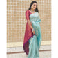 Generic Women's Litchi silk Printed Saree With Unstitched Blouse (Blue)
