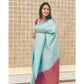 Generic Women's Litchi silk Printed Saree With Unstitched Blouse (Blue)
