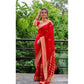 Generic Women's Litchi silk Printed Saree With Unstitched Blouse (Red)