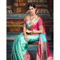 Generic Women's Litchi silk Printed Saree With Unstitched Blouse (Turquise Blue)