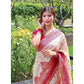 Generic Women's Litchi silk Printed Saree With Unstitched Blouse (Half White)