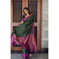 Generic Women's Litchi silk Printed Saree With Unstitched Blouse (Dark Green)