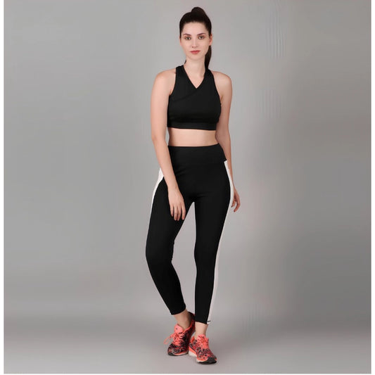 Generic Women's Polyester Solid Ankle length High Waisted Tights (Black)